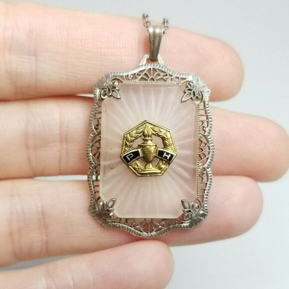 Vintage P&H Sterling Silver P&H Fraternity Sorority Pendant Necklace, Art Deco - Picture 1 of 7